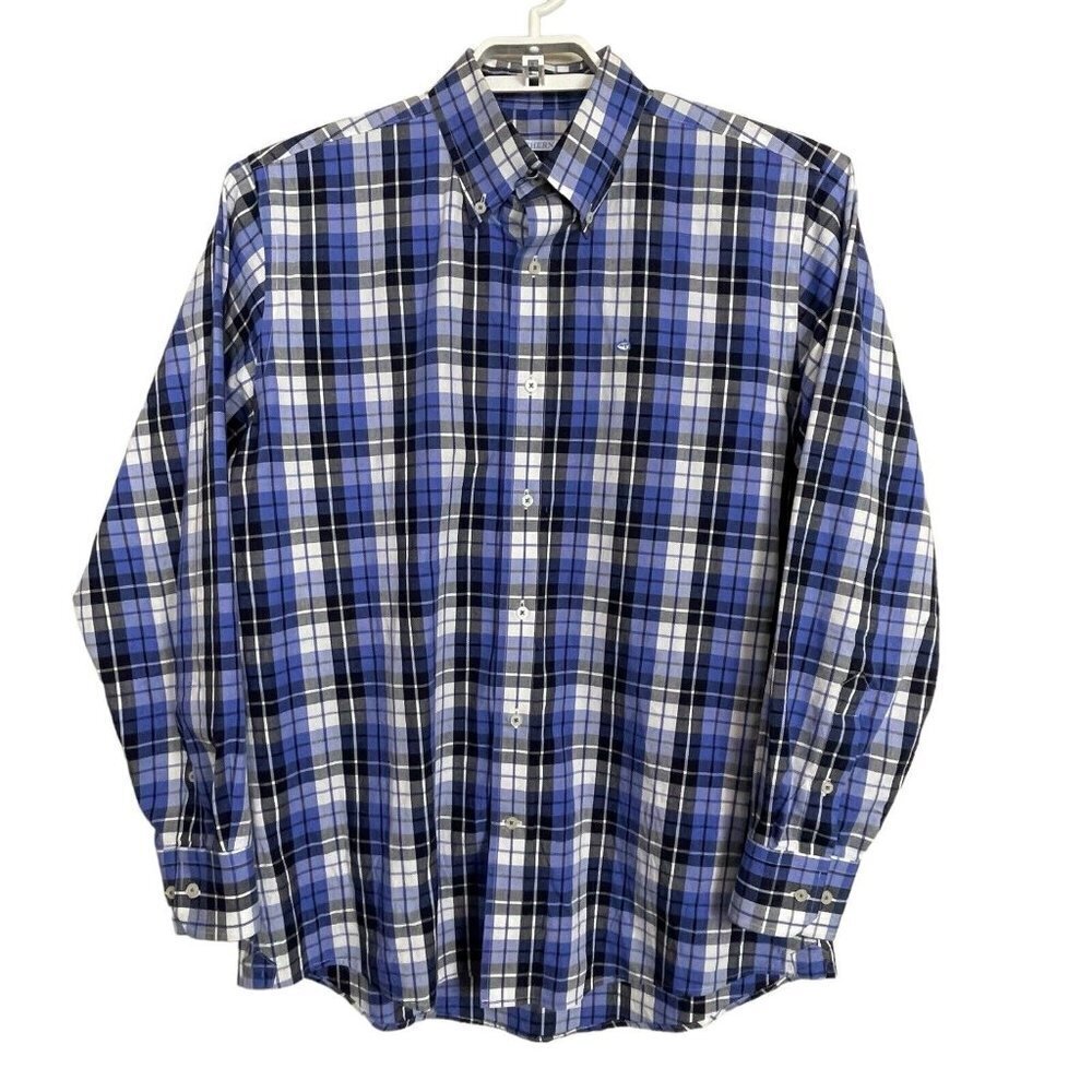 Southern Tide Men's Size M Blue White Plaid Long Sleeve Button Down Shirt